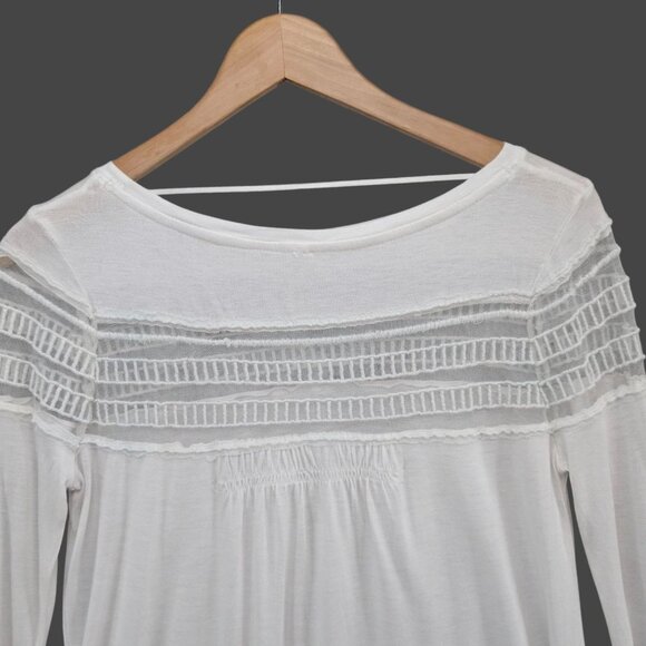 Free People Sheer Top Womens White Mesh Panel Long Sleeve Viscose Pullover Sz S - Picture 3 of 11